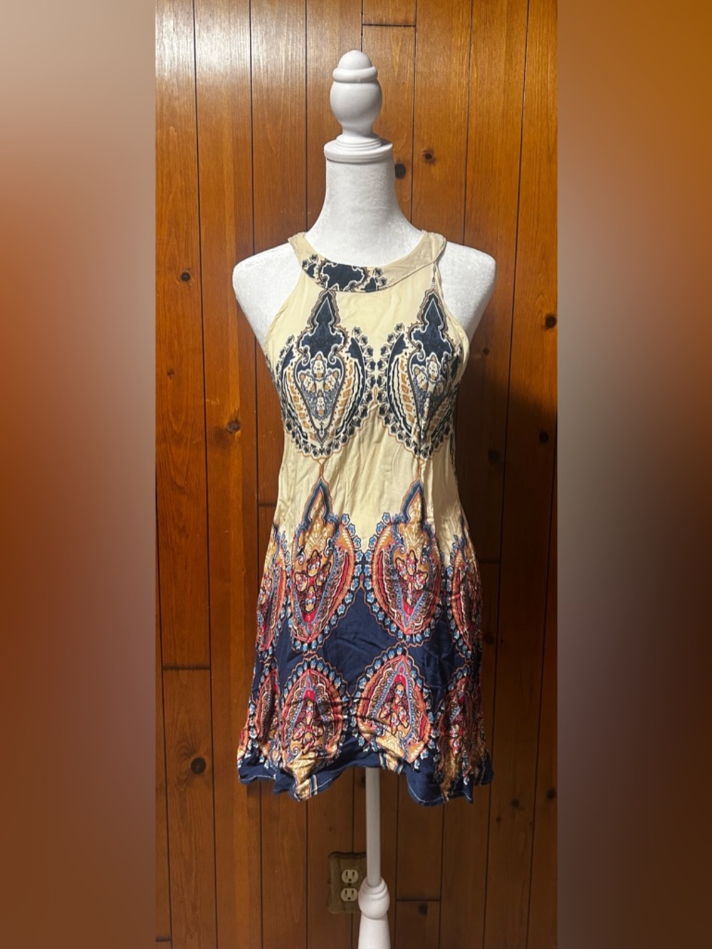 Y2K Paisley Patterned Mini Halter Dress